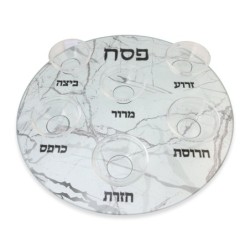 Light Marble Design Glass Passover Seder Plate - Raised Cups
