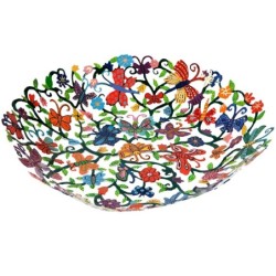 Yair Emanuel Hand Painted Laser Cut Bowl - Butterflies