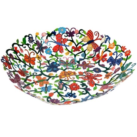 Yair Emanuel Hand Painted Laser Cut Bowl - Butterflies