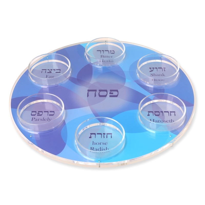 Modern Passover Seder Plate with Blue and Purple Abstract Design
