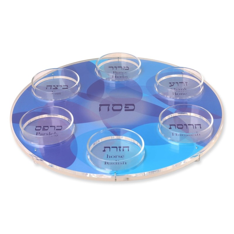 Modern Passover Seder Plate with Blue and Purple Abstract Design