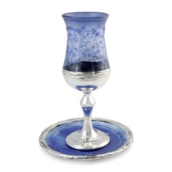 Handmade Blue Glass and Sterling Silver-Plated Kiddush Cup