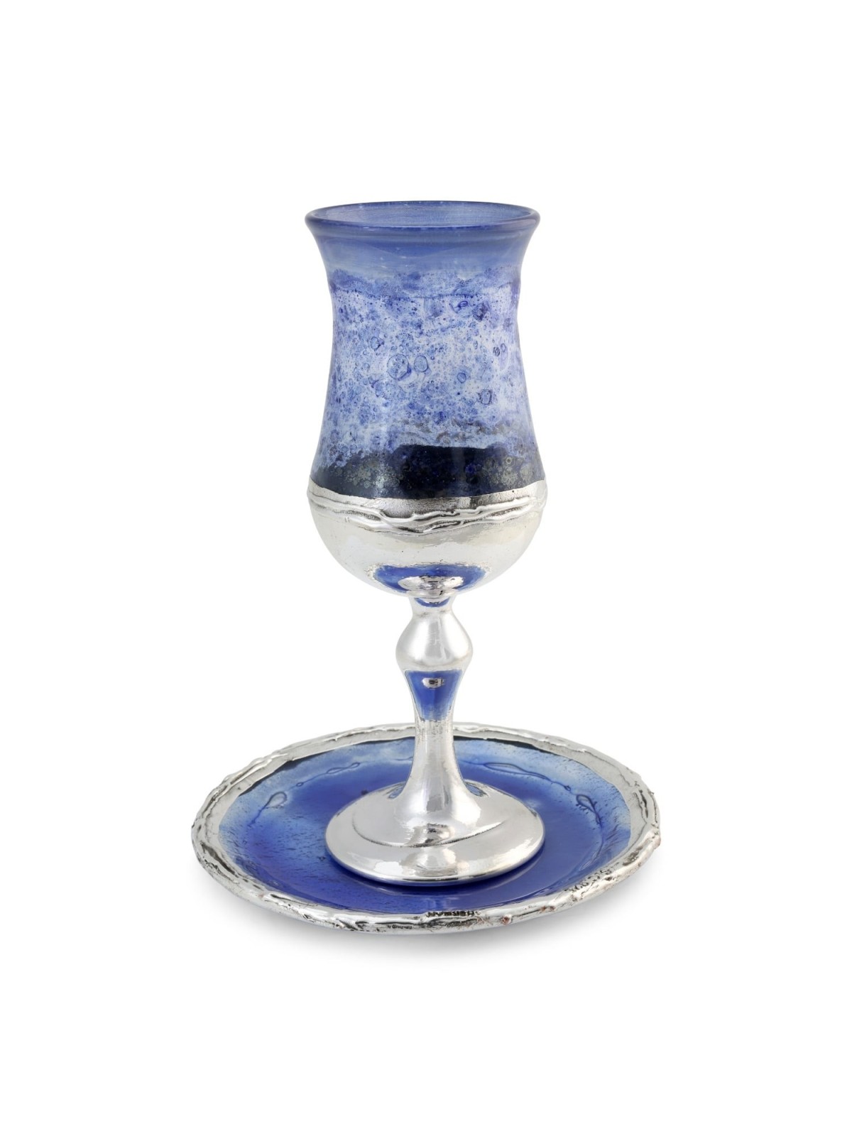 Handmade Blue Glass and Sterling Silver-Plated Kiddush Cup