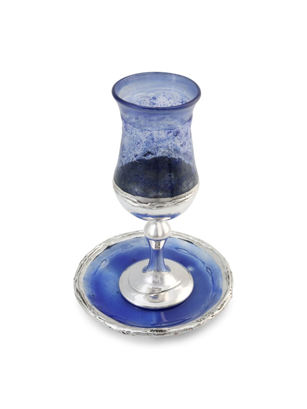 Handmade Blue Glass and Sterling Silver-Plated Kiddush Cup