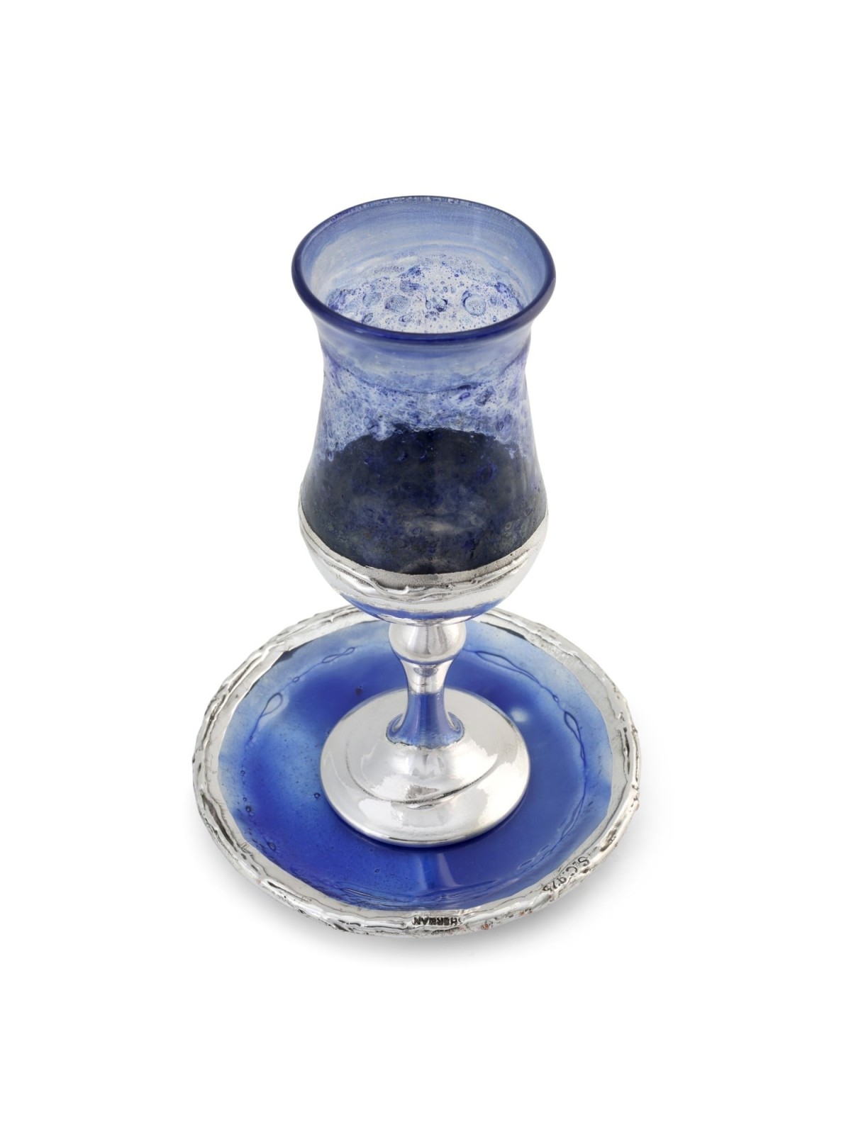 Handmade Blue Glass and Sterling Silver-Plated Kiddush Cup