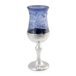 Handmade Blue Glass and Sterling Silver-Plated Kiddush Cup