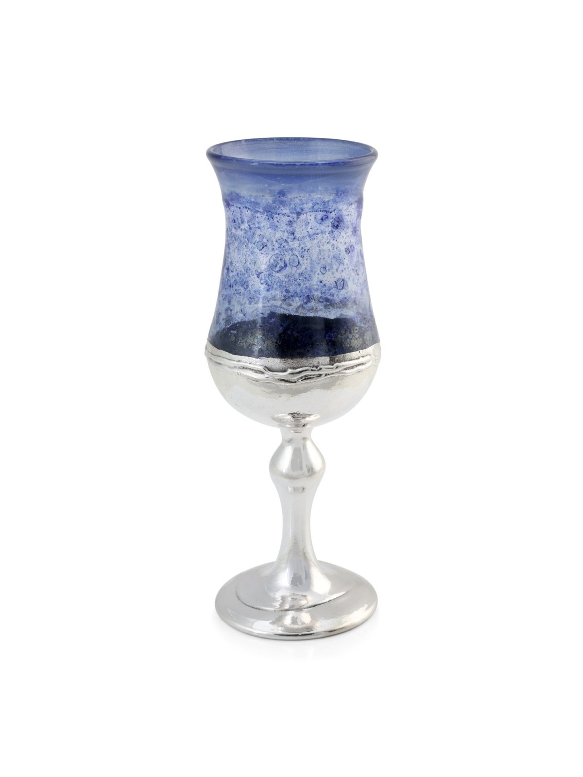 Handmade Blue Glass and Sterling Silver-Plated Kiddush Cup