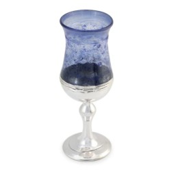 Handmade Blue Glass and Sterling Silver-Plated Kiddush Cup