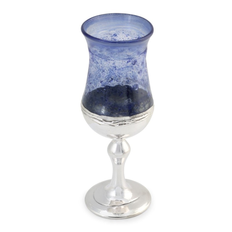 Handmade Blue Glass and Sterling Silver-Plated Kiddush Cup