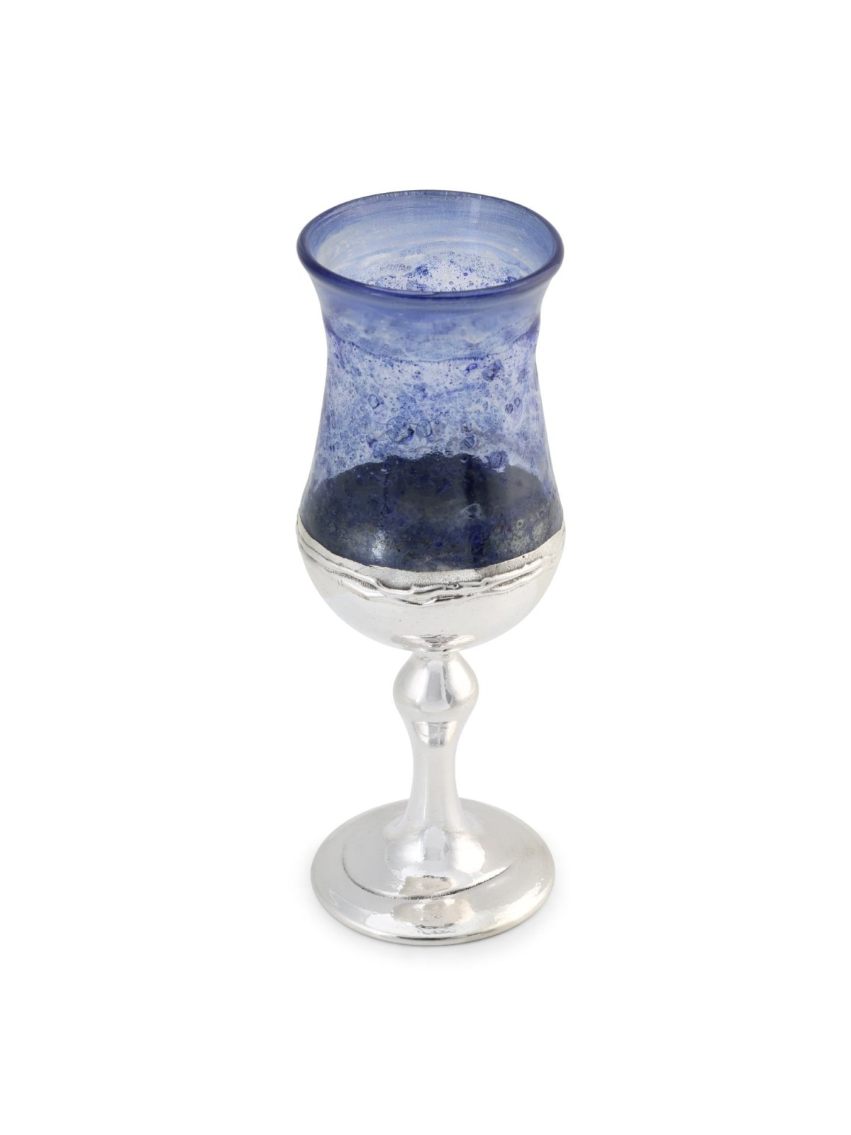 Handmade Blue Glass and Sterling Silver-Plated Kiddush Cup