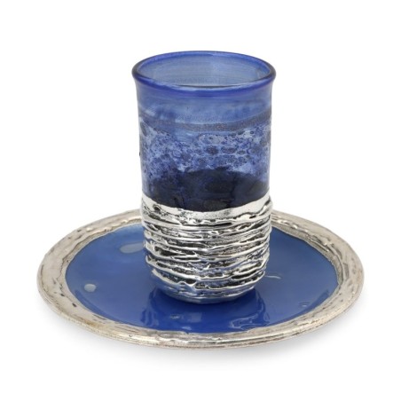 Handmade Dark Blue Glass and Sterling Silver-Plated Stemless Kiddush C