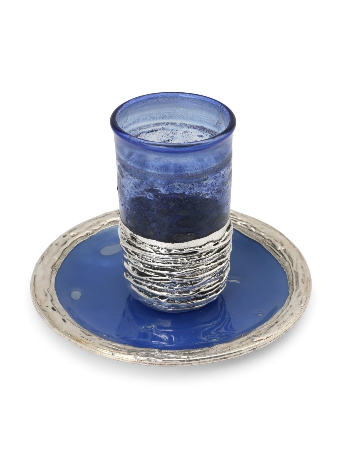 Handmade Dark Blue Glass and Sterling Silver-Plated Stemless Kiddush C