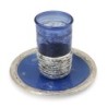 Handmade Dark Blue Glass and Sterling Silver-Plated Stemless Kiddush C