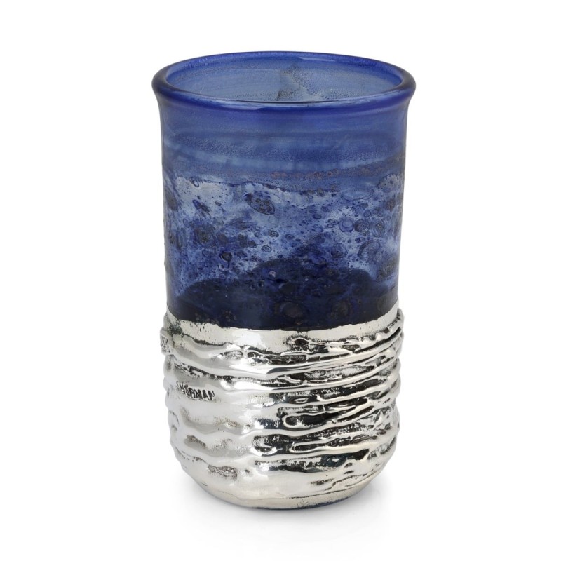 Handmade Dark Blue Glass and Sterling Silver-Plated Stemless Kiddush C
