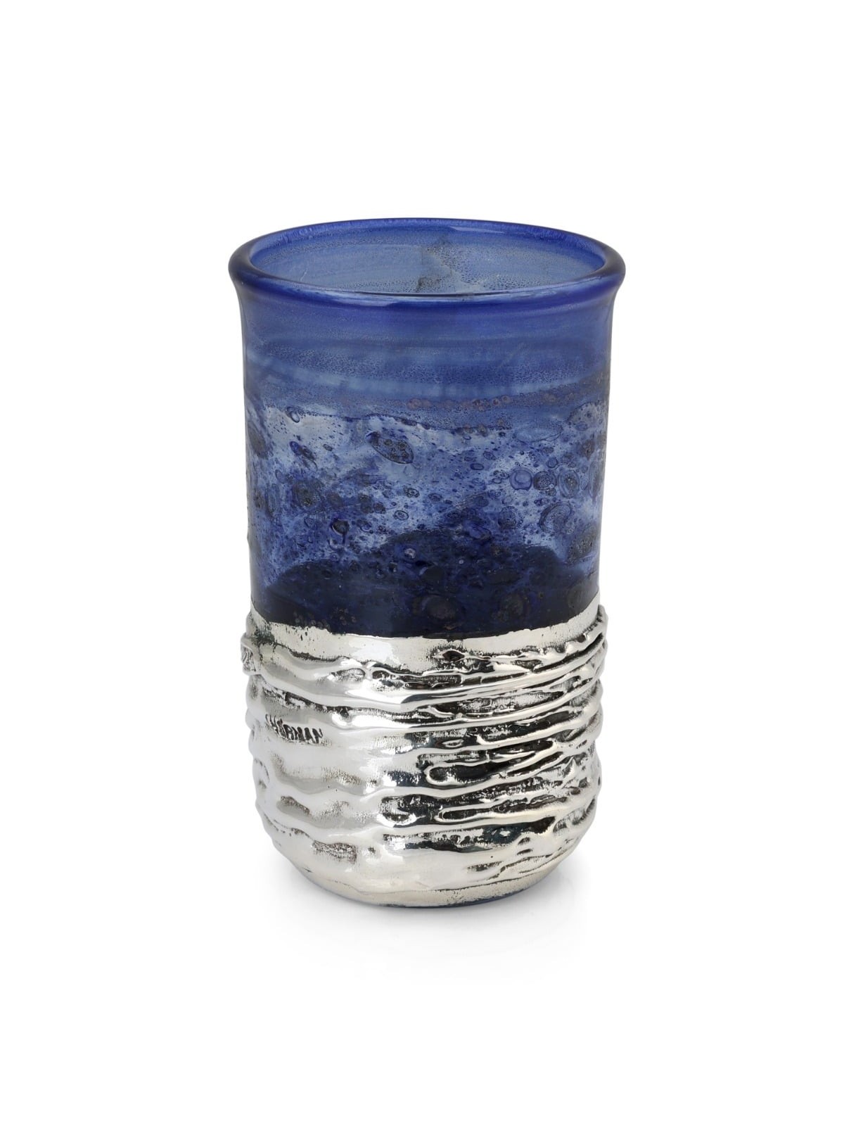 Handmade Dark Blue Glass and Sterling Silver-Plated Stemless Kiddush C