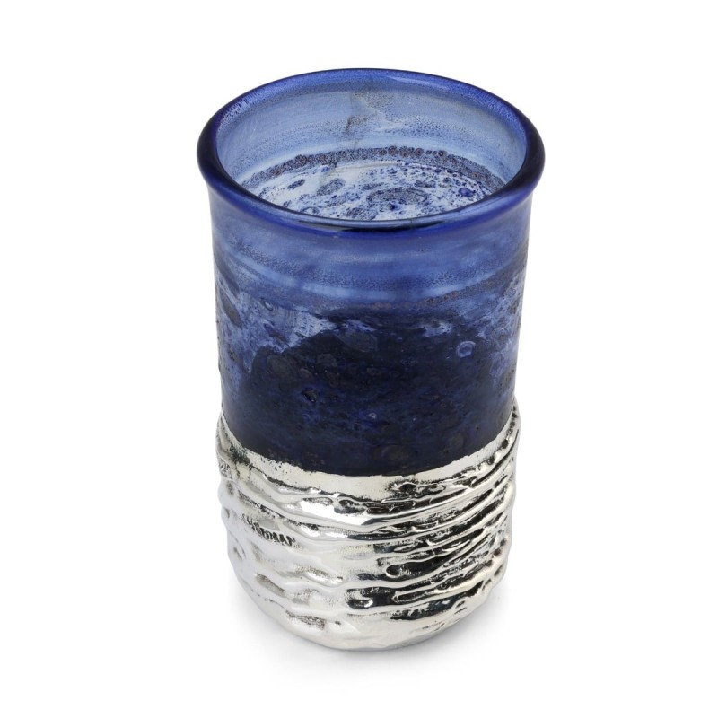 Handmade Dark Blue Glass and Sterling Silver-Plated Stemless Kiddush C