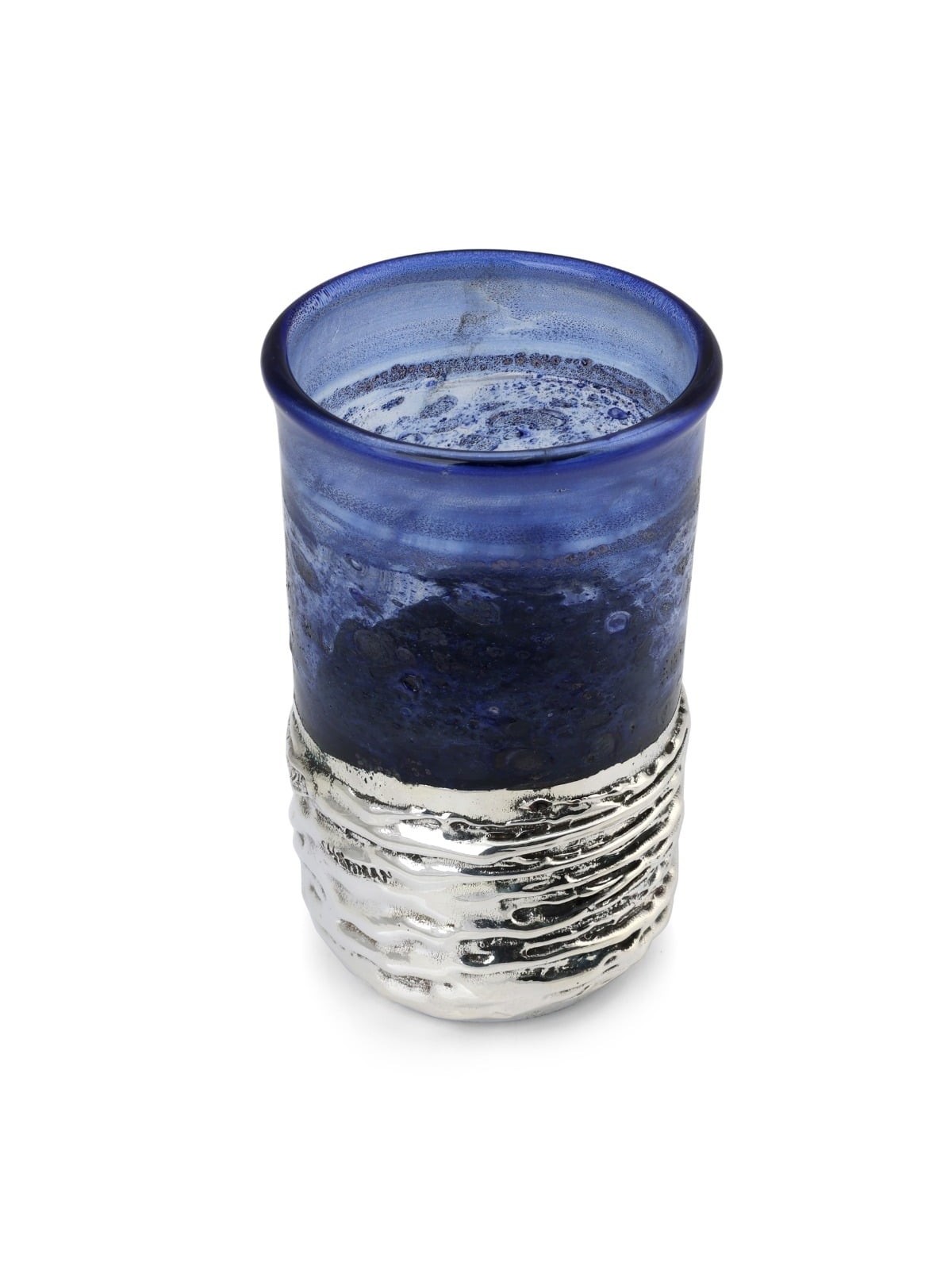 Handmade Dark Blue Glass and Sterling Silver-Plated Stemless Kiddush C