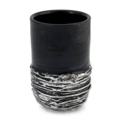 Handmade Black Ceramic and Sterling Silver-Plated Stemless Kiddush Cup