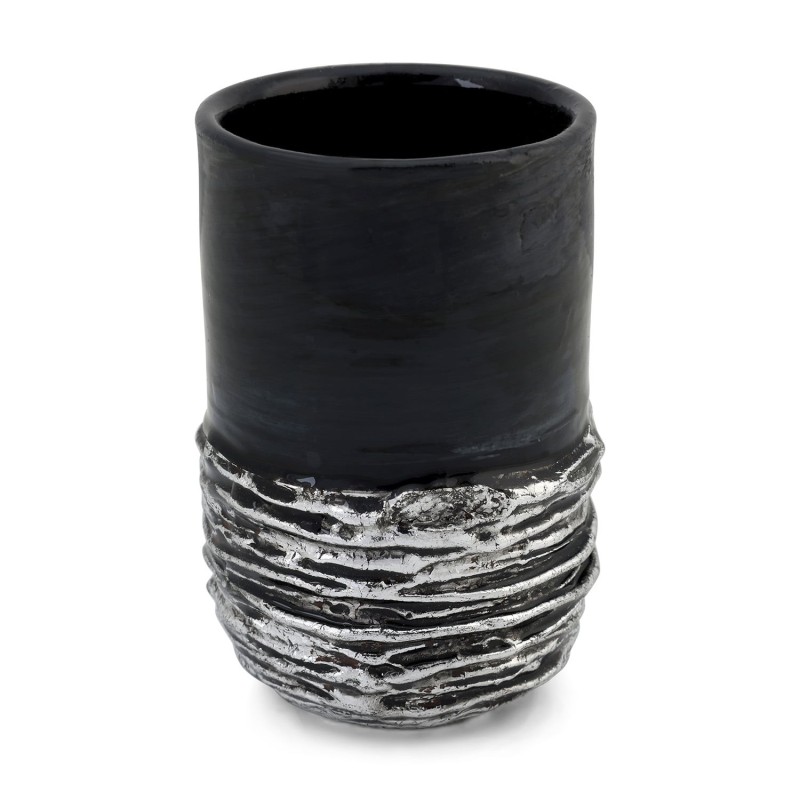 Handmade Black Ceramic and Sterling Silver-Plated Stemless Kiddush Cup
