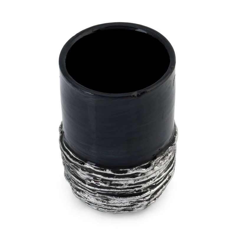 Handmade Black Ceramic and Sterling Silver-Plated Stemless Kiddush Cup