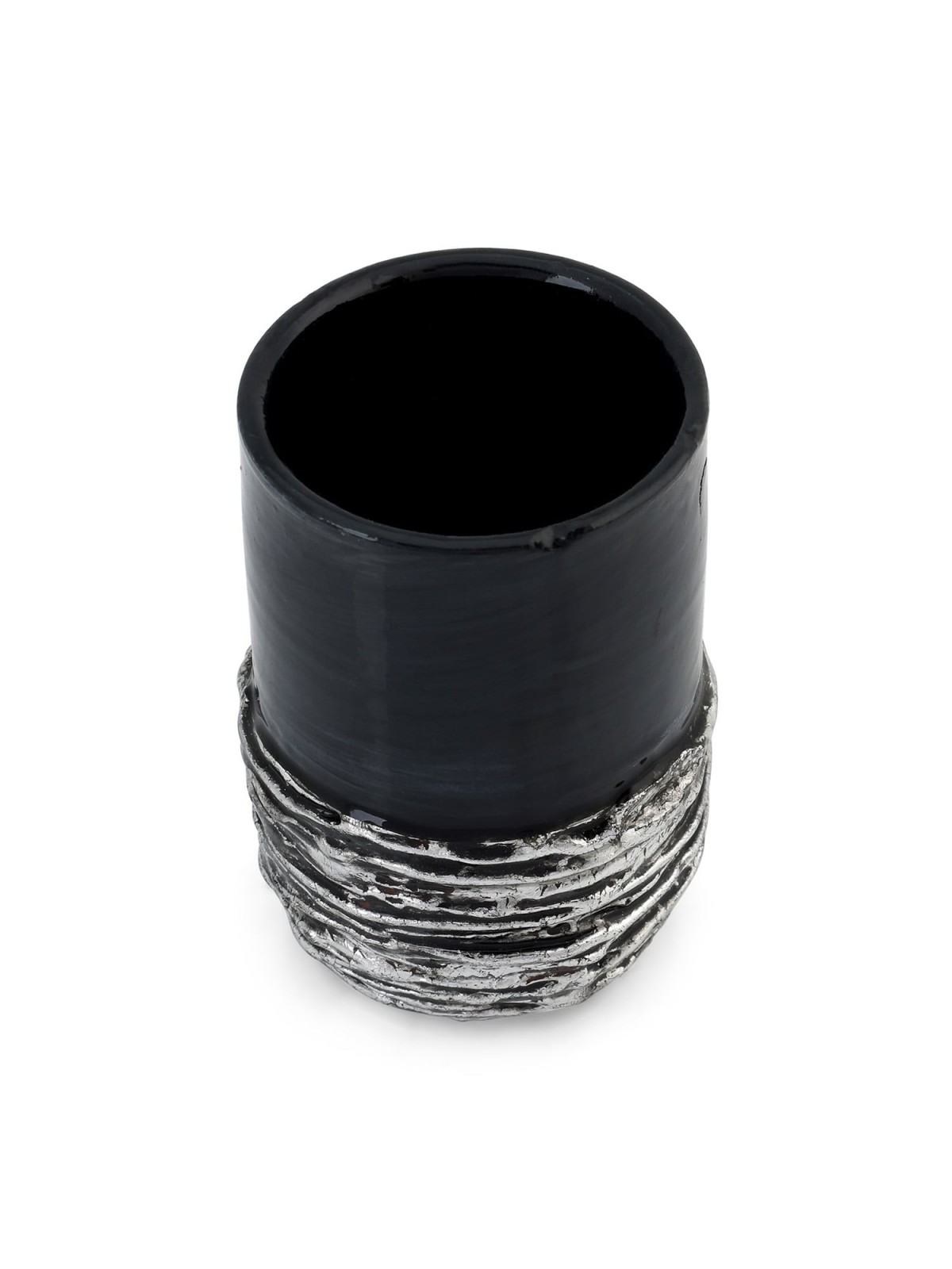 Handmade Black Ceramic and Sterling Silver-Plated Stemless Kiddush Cup