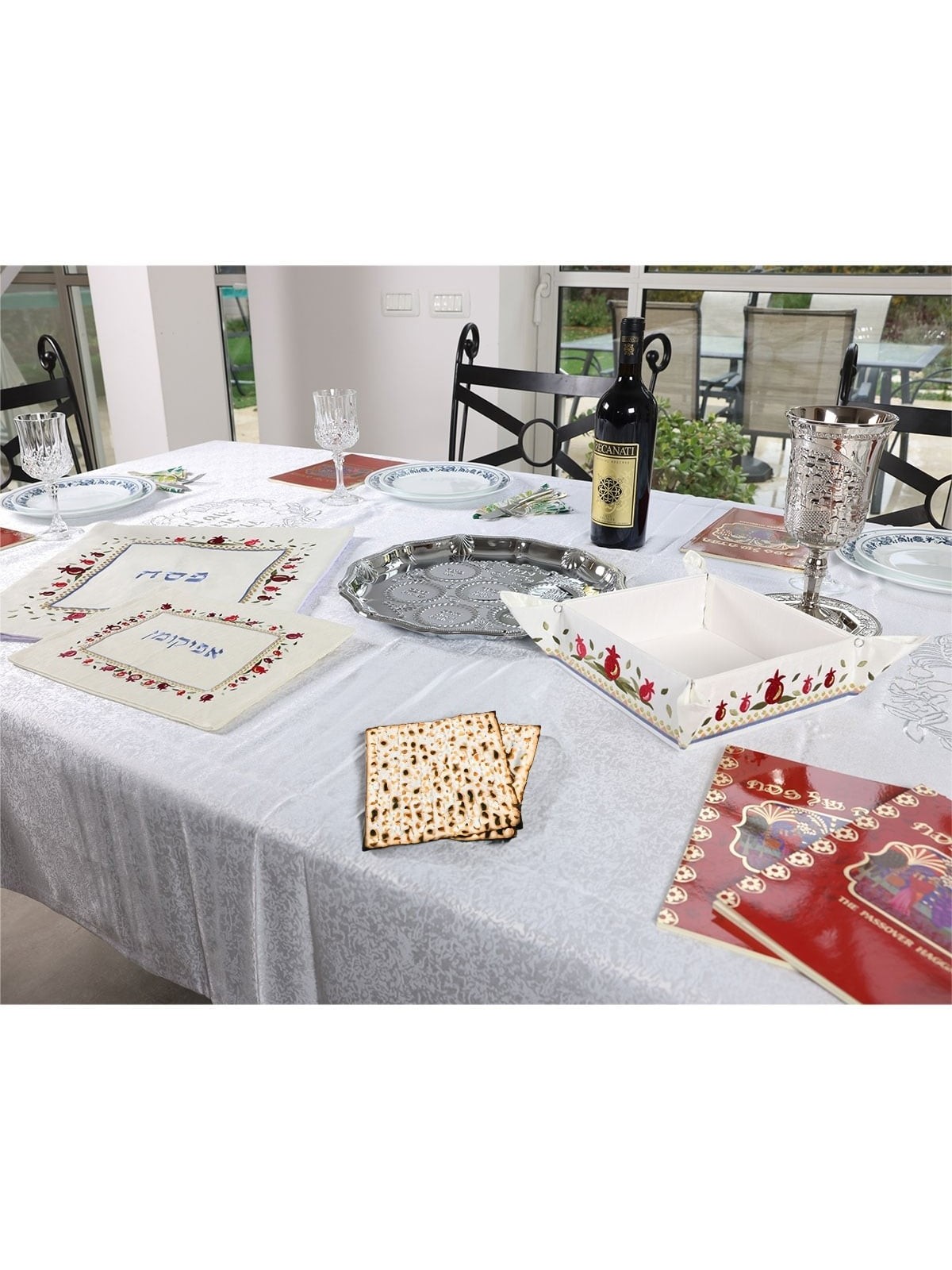 Yair Emanuel Embroidered Matzah Holder - Pomegranates