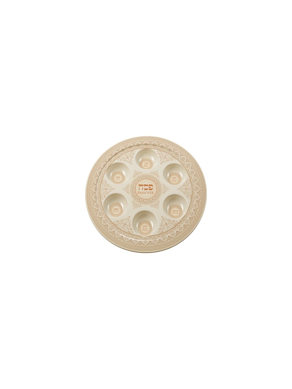 Ornate Passover Seder Plate With Floral Design in Gold