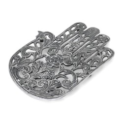 Ornate Filigree Hamsa: Yair Emanuel Aluminum Trivet (Flowers)