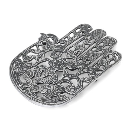 Ornate Filigree Hamsa: Yair Emanuel Aluminum Trivet (Flowers)