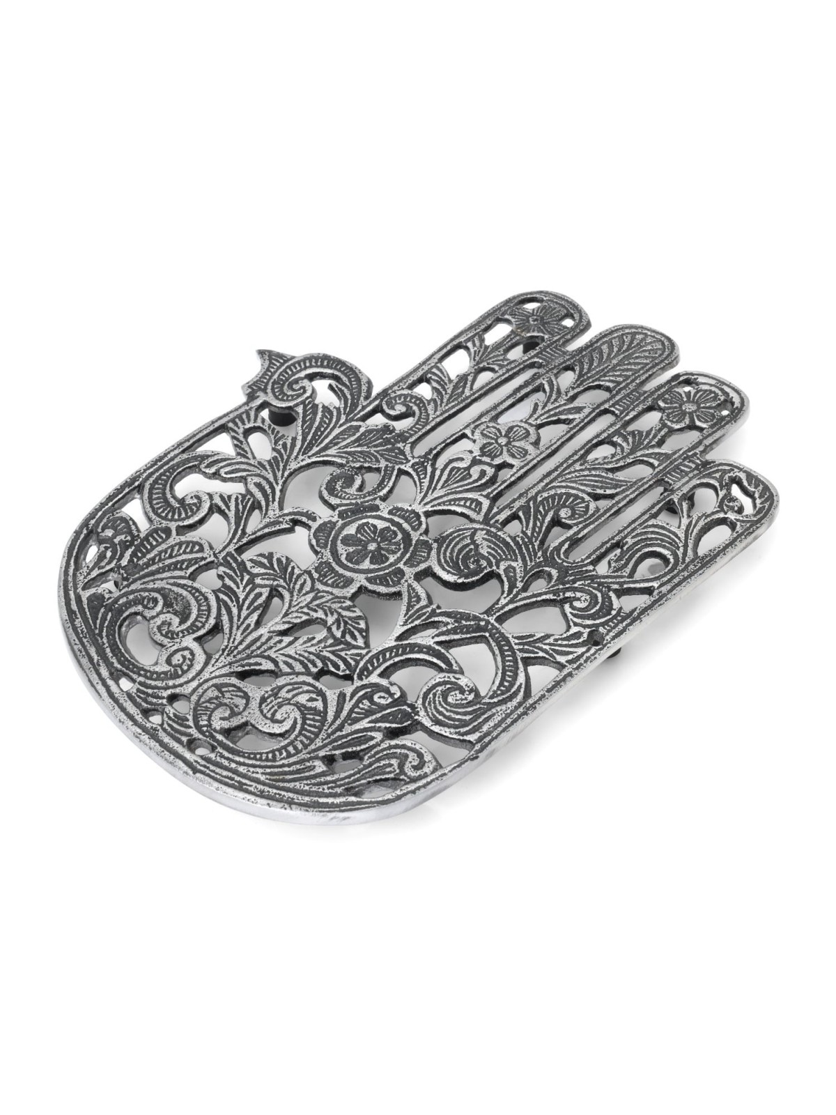 Ornate Filigree Hamsa: Yair Emanuel Aluminum Trivet (Flowers)