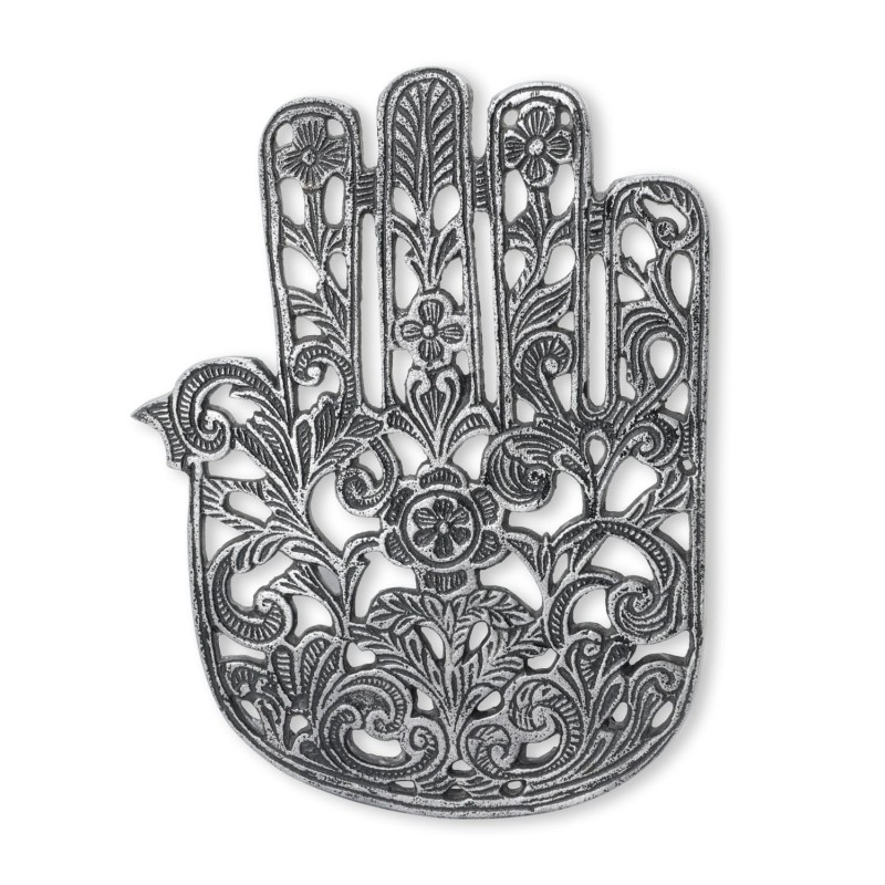 Ornate Filigree Hamsa: Yair Emanuel Aluminum Trivet (Flowers)