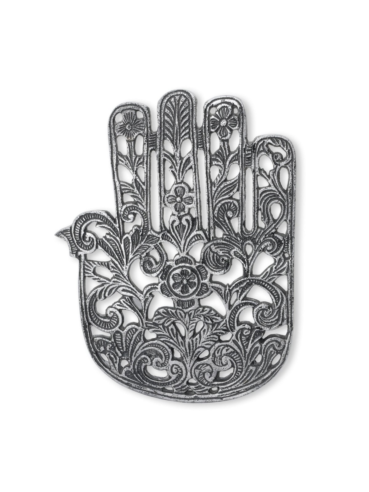 Ornate Filigree Hamsa: Yair Emanuel Aluminum Trivet (Flowers)