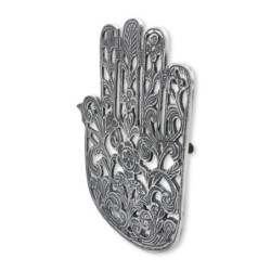 Ornate Filigree Hamsa: Yair Emanuel Aluminum Trivet (Flowers)