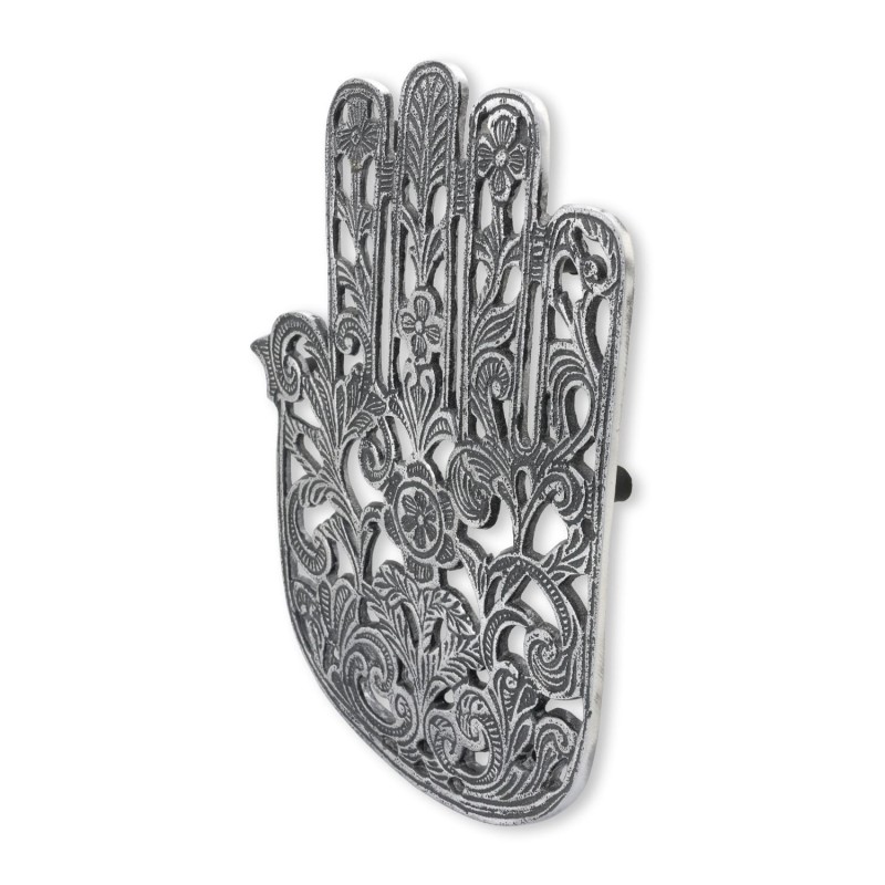 Ornate Filigree Hamsa: Yair Emanuel Aluminum Trivet (Flowers)