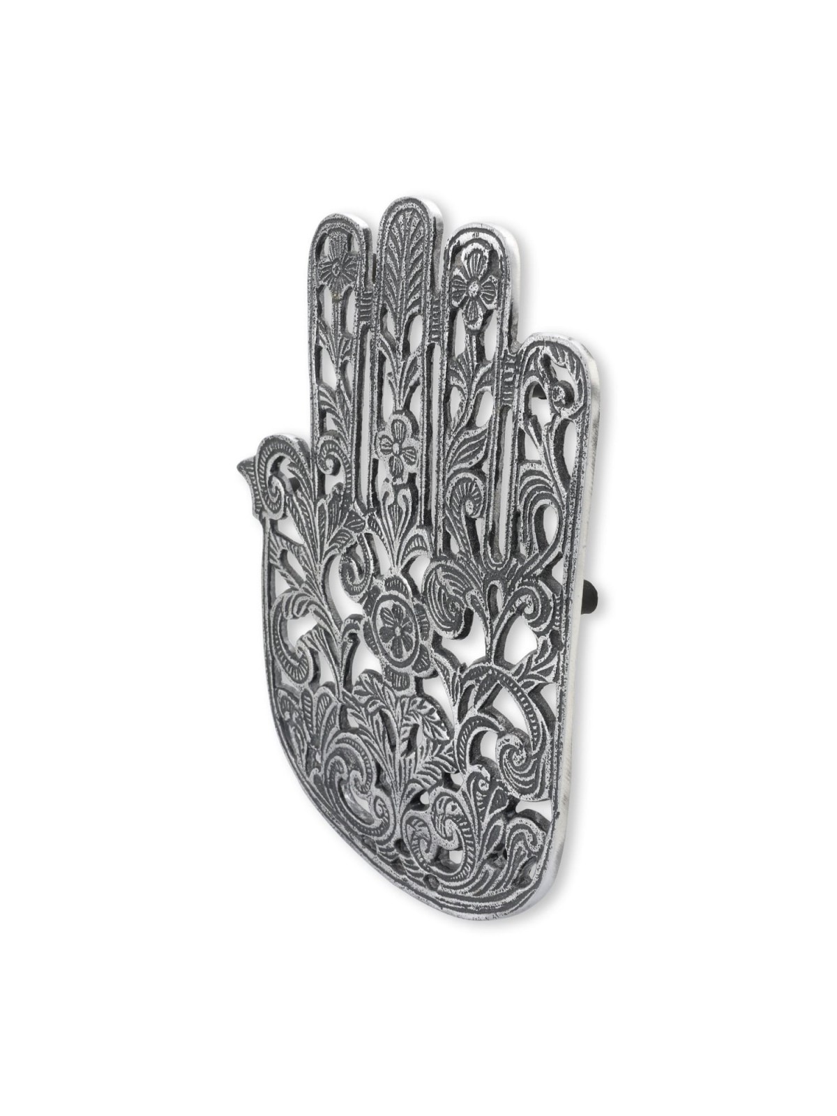 Ornate Filigree Hamsa: Yair Emanuel Aluminum Trivet (Flowers)