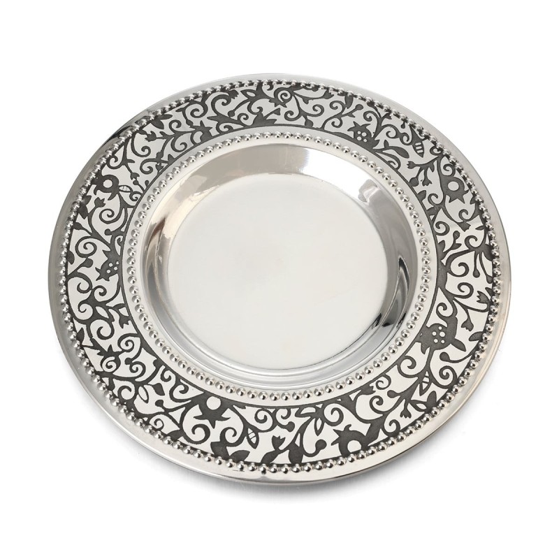 Yair Emanuel Floral Pomegranate Stainless Steel Kiddush Cup and Saucer
