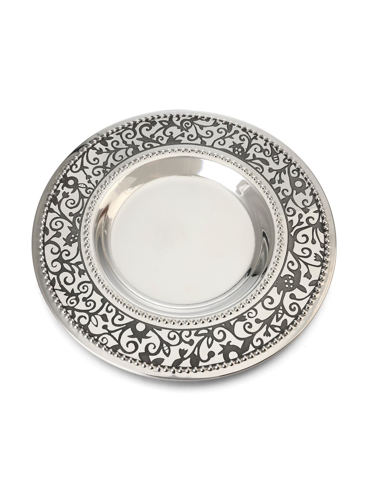 Yair Emanuel Floral Pomegranate Stainless Steel Kiddush Cup and Saucer