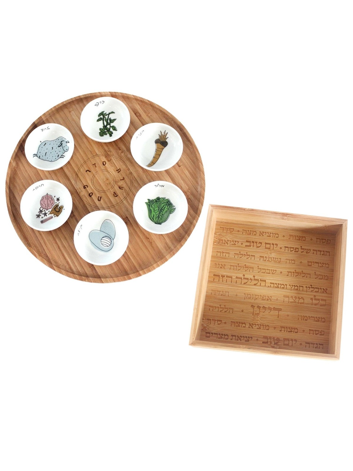 Modern Passover Seder Plate and Matzah Tray Set by Mickala Design
