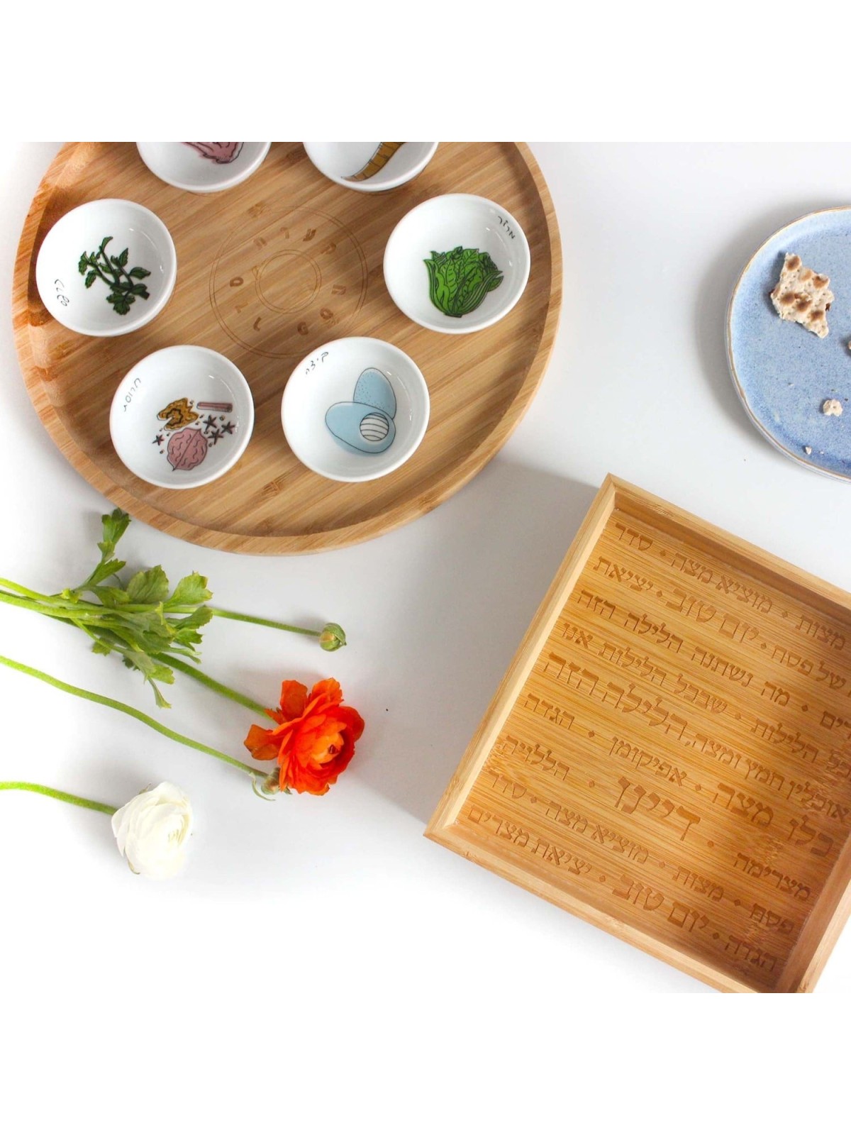 Modern Passover Seder Plate and Matzah Tray Set by Mickala Design