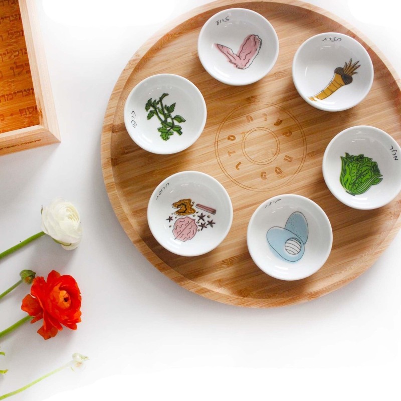 Modern Passover Seder Plate and Matzah Tray Set by Mickala Design