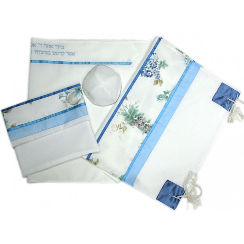 Ronit Gur Tallit Set Off White with Blue ... | Jewish Gift from Israel