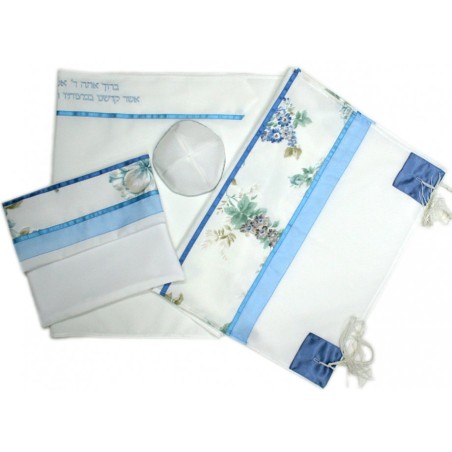 Ronit Gur Tallit Set Off White with Blue ... | Jewish Gift from Israel