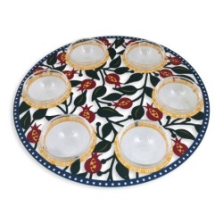 Metal Seder Plate and Matzah Tray Set By Dorit Judaica - Pomegranate M