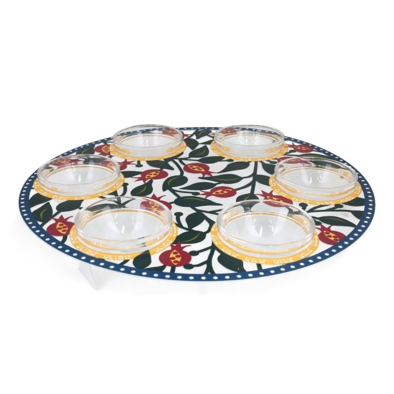 Metal Seder Plate and Matzah Tray Set By Dorit Judaica - Pomegranate M