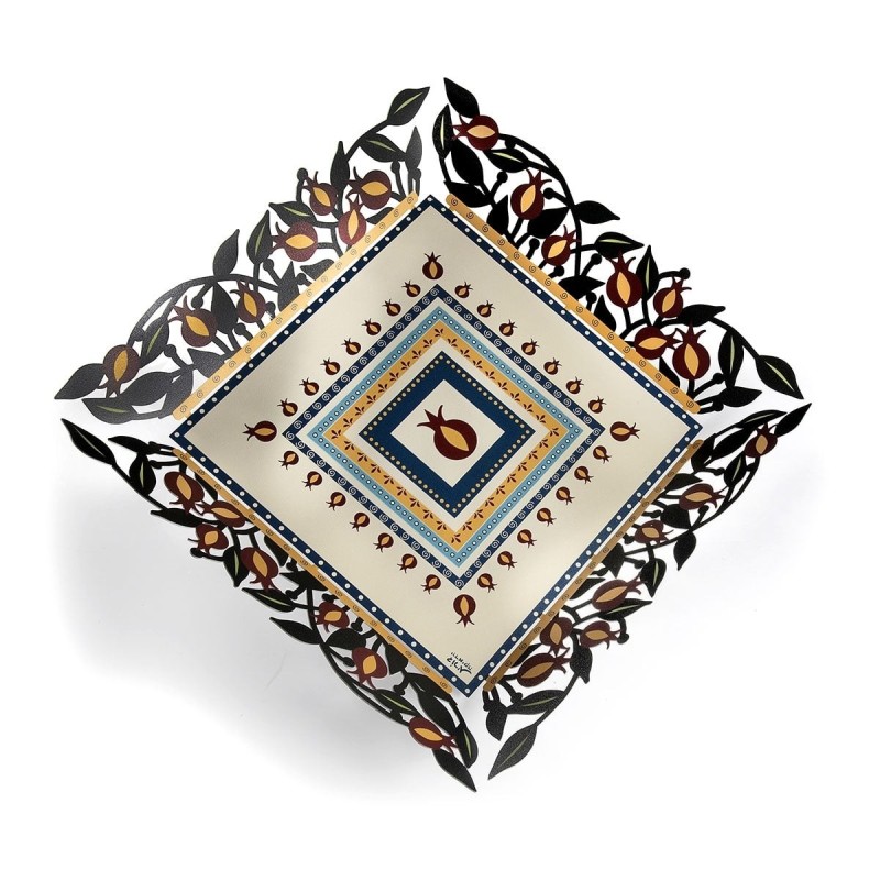 Metal Seder Plate and Matzah Tray Set By Dorit Judaica - Pomegranate M