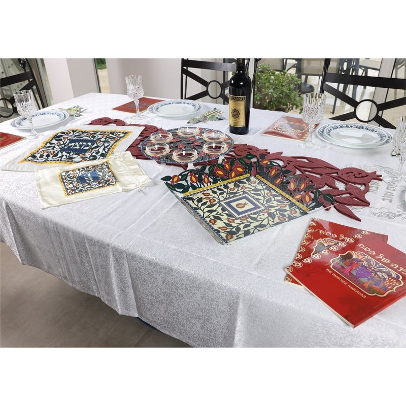 Metal Seder Plate and Matzah Tray Set By Dorit Judaica - Pomegranate M