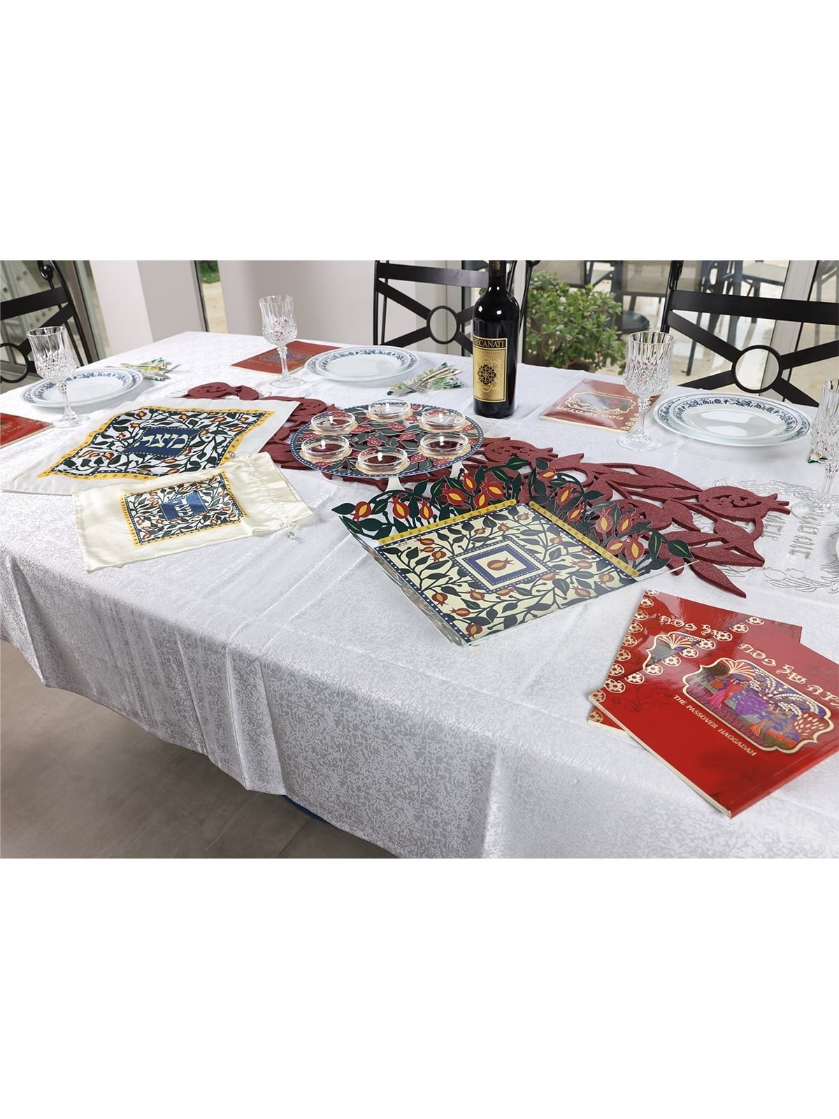 Metal Seder Plate and Matzah Tray Set By Dorit Judaica - Pomegranate M