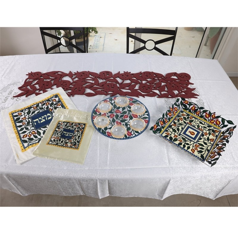 Metal Seder Plate and Matzah Tray Set By Dorit Judaica - Pomegranate M