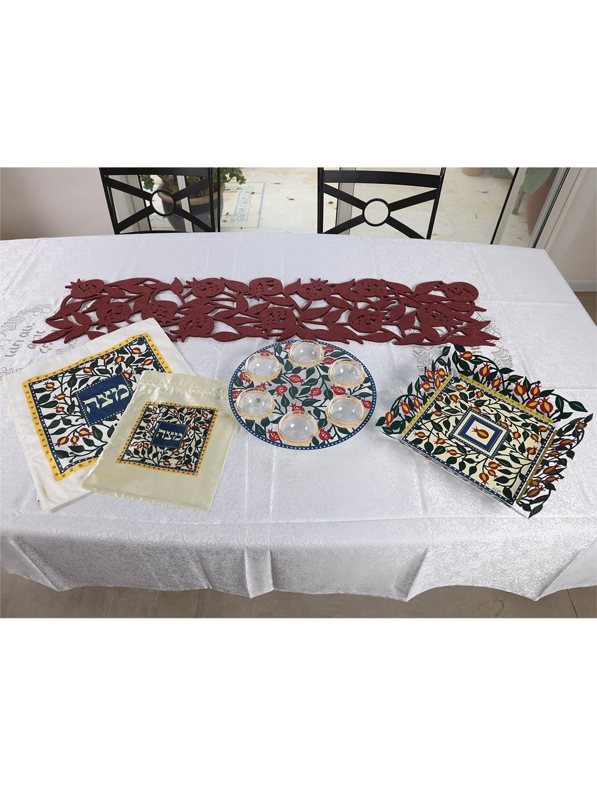 Metal Seder Plate and Matzah Tray Set By Dorit Judaica - Pomegranate M