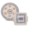 Floral Themed Passover Seder Plate & Matzah Tray Set - Blue and Purple